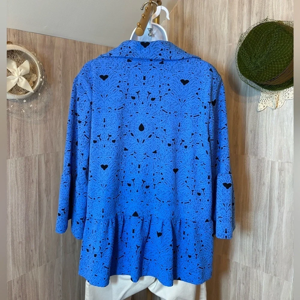 Andria Lieu Collection Blue Lace Pattern Button-Up Jacket - Picture 2 of 12
